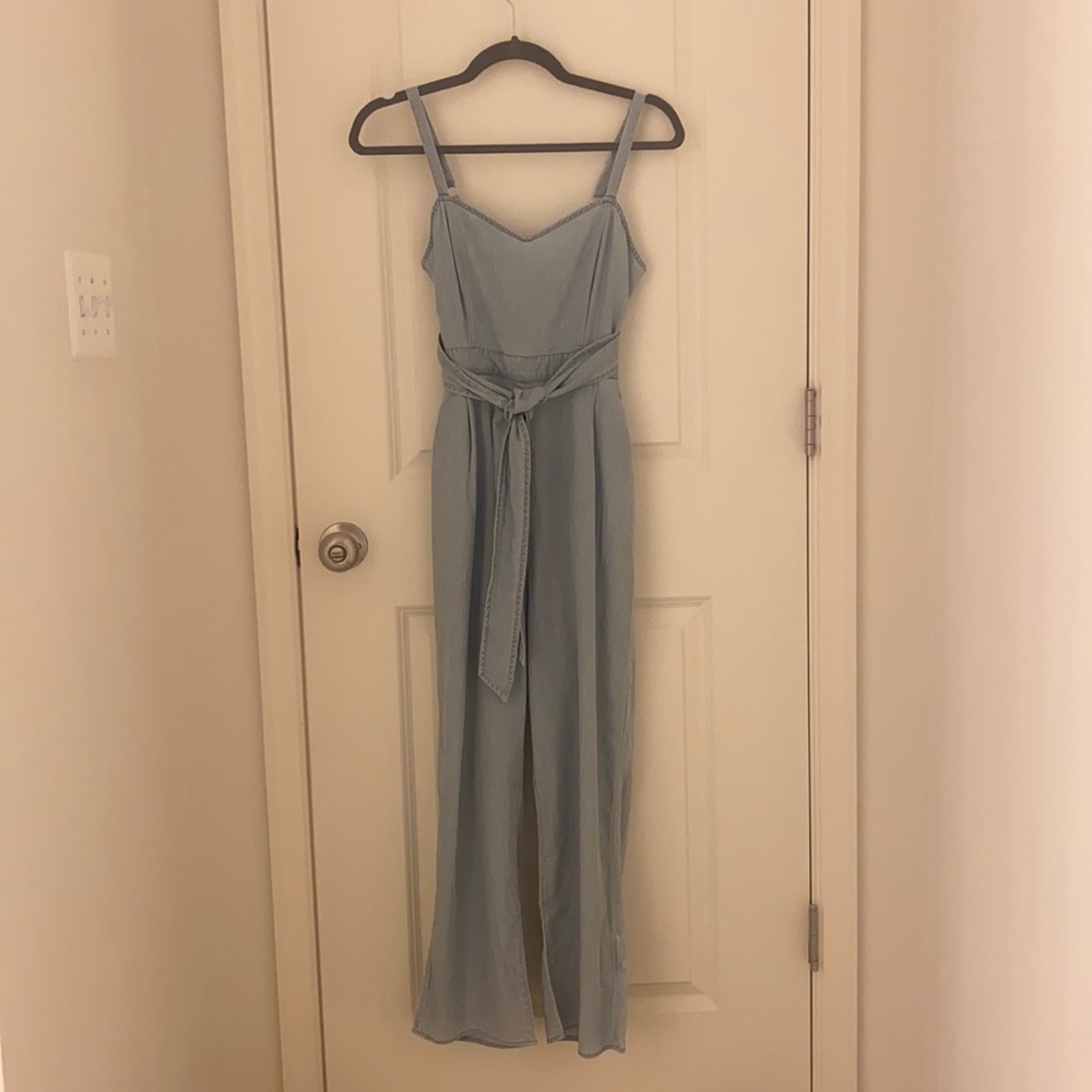 Express linen-blend cross back culotte jumpsuit.